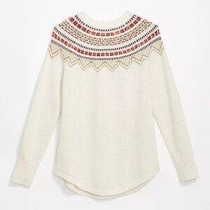 LOFT Cream Sweater with Red and Yellow Pattern